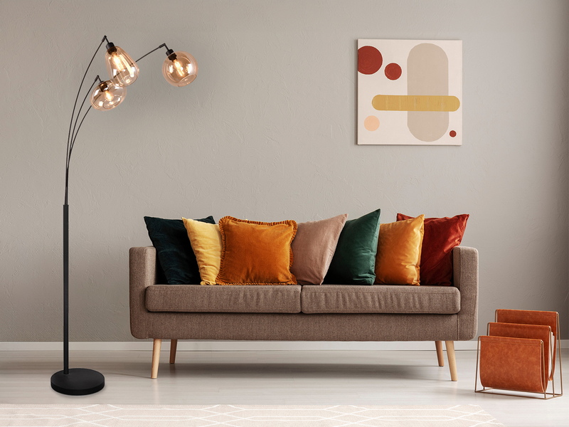 Große Stehleuchte mit 3 Glas Lampenschirmen Amber inkl. E14 LED, Höhe 200cm