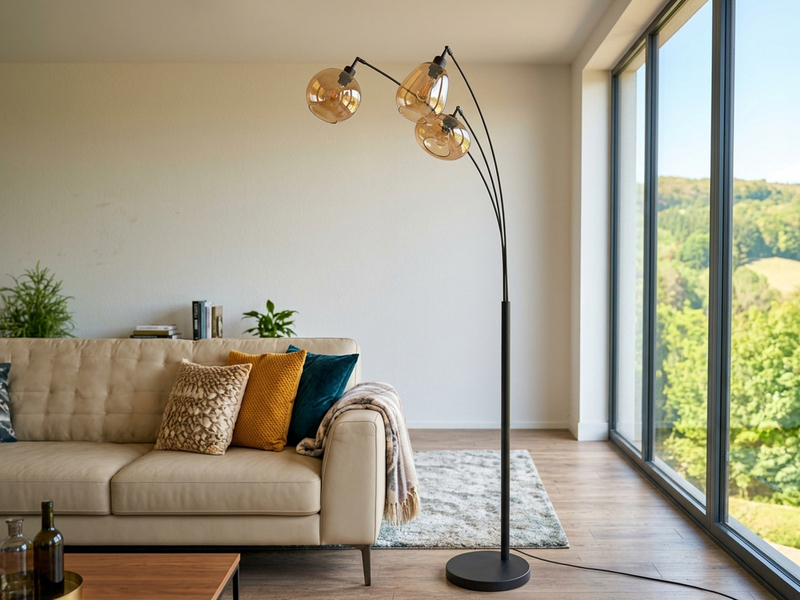 Große Stehleuchte mit 3 Glas Lampenschirmen Amber inkl. E14 LED, Höhe 200cm