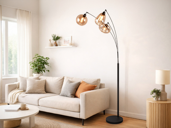 Große Stehleuchte mit 3 Glas Lampenschirmen Amber inkl. E14 LED, Höhe 200cm