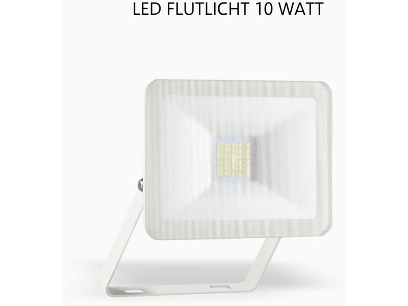 10 Watt LED Flutlichtstrahler Aluminium Weiß Sicherheitsglas IP54