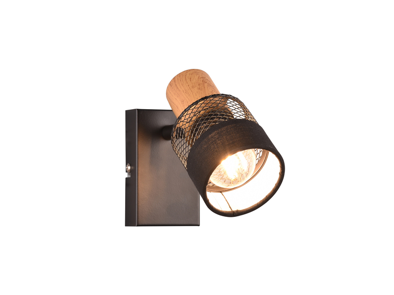 Wandstrahler NANDINI mit Holz & Draht-Stoff Lampenschirm, Breite 7cm