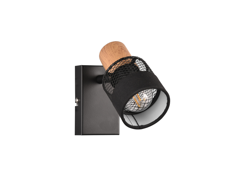 Wandstrahler NANDINI mit Holz & Draht-Stoff Lampenschirm, Breite 7cm