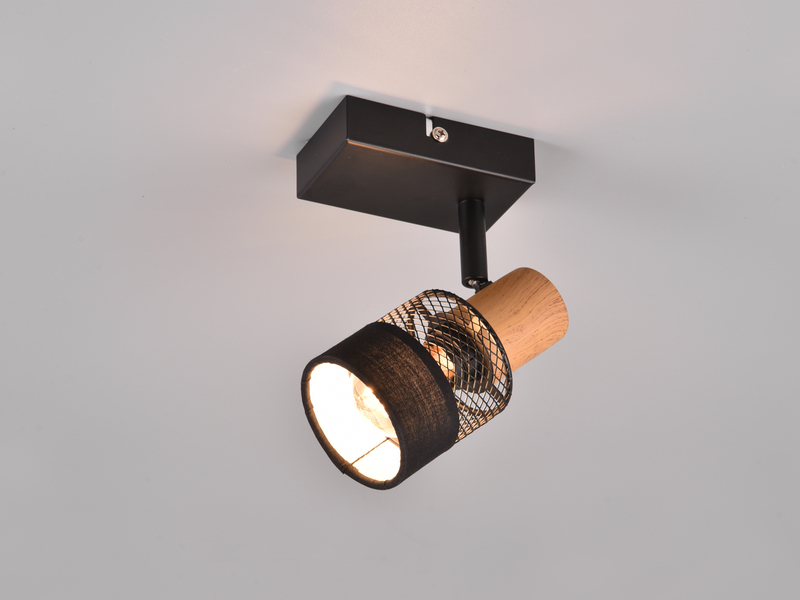 Wandstrahler NANDINI mit Holz & Draht-Stoff Lampenschirm, Breite 7cm