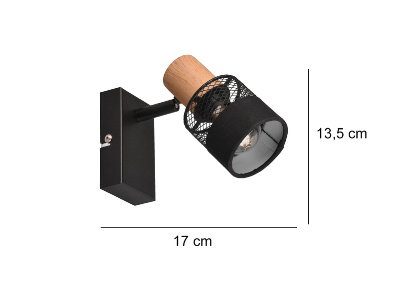 Wandstrahler NANDINI mit Holzelement & Draht-Stoff Lampenschirm, H: 13,5cm