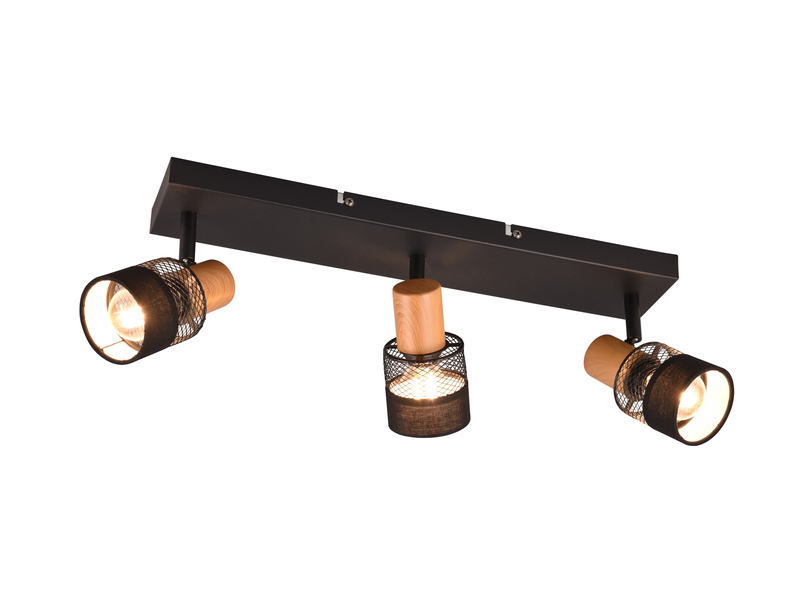 Deckenstrahler NANDINI 3-flammig, Holz & Draht-Stoff Lampenschirm, Breite 58,5cm