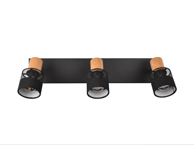 Deckenstrahler NANDINI 3-flammig, Holz & Draht-Stoff Lampenschirm, Breite 58,5cm