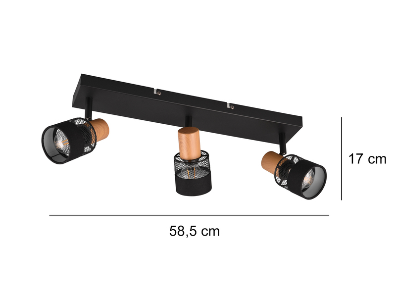 Deckenstrahler NANDINI 3-flammig, Holz & Draht-Stoff Lampenschirm, Breite 58,5cm