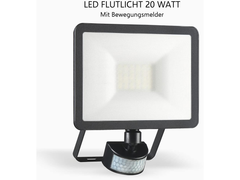 LED Flutlichtstrahler mit Bewegungsmelder Schwarz, 20 Watt, IP54