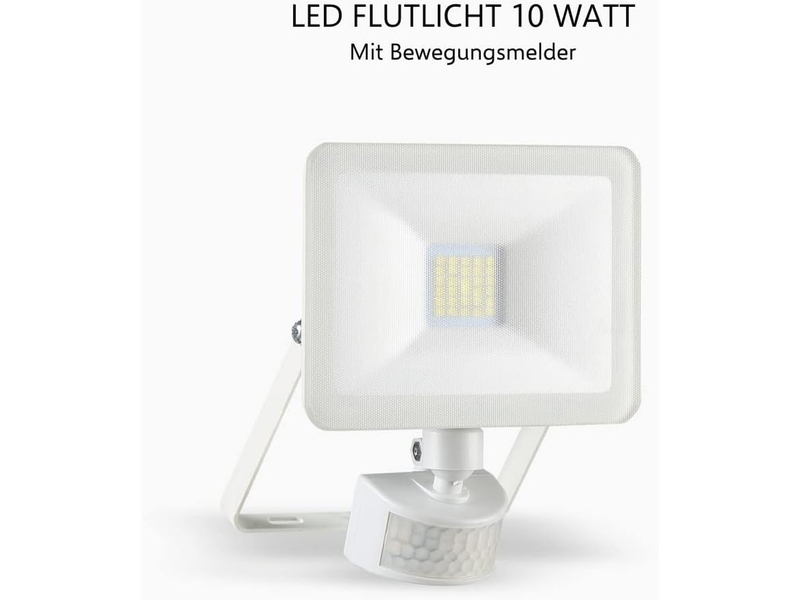 LED Flutlichtstrahler mit Bewegungsmelder Weiß, 10 Watt, IP54