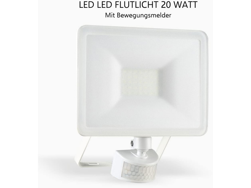 LED Flutlichtstrahler mit Bewegungsmelder Weiß, 20 Watt, IP54