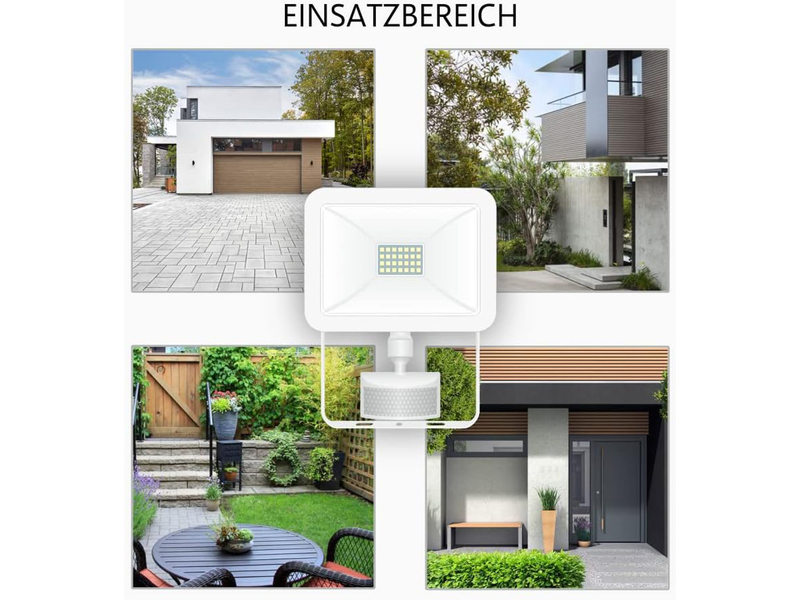 LED Flutlichtstrahler mit Bewegungsmelder Weiß, 20 Watt, IP54