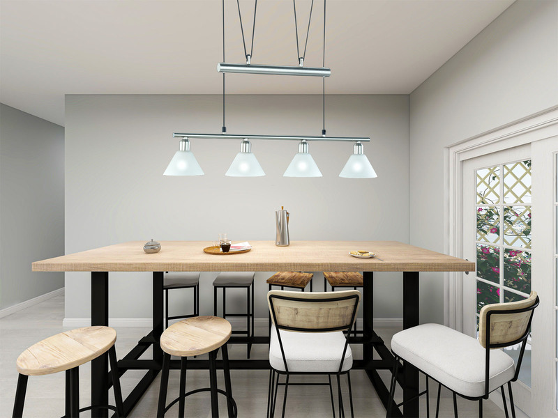 Pendelleuchte STAMINA mit Glas 4-flammig höhenverstellbar 80-180cm, B:80cm