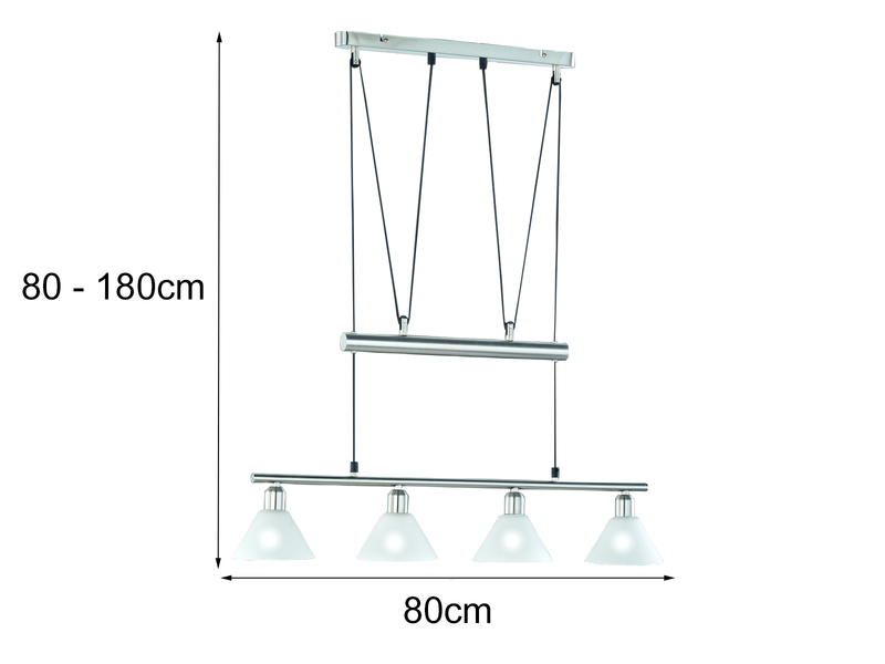 Pendelleuchte STAMINA mit Glas 4-flammig höhenverstellbar 80-180cm, B:80cm