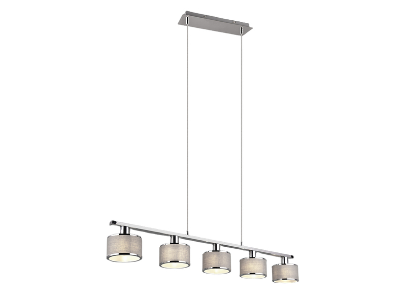 LED Balkenpendelleuchte 5-flammig Lampenschirme Stoff Grau, Breite 92cm