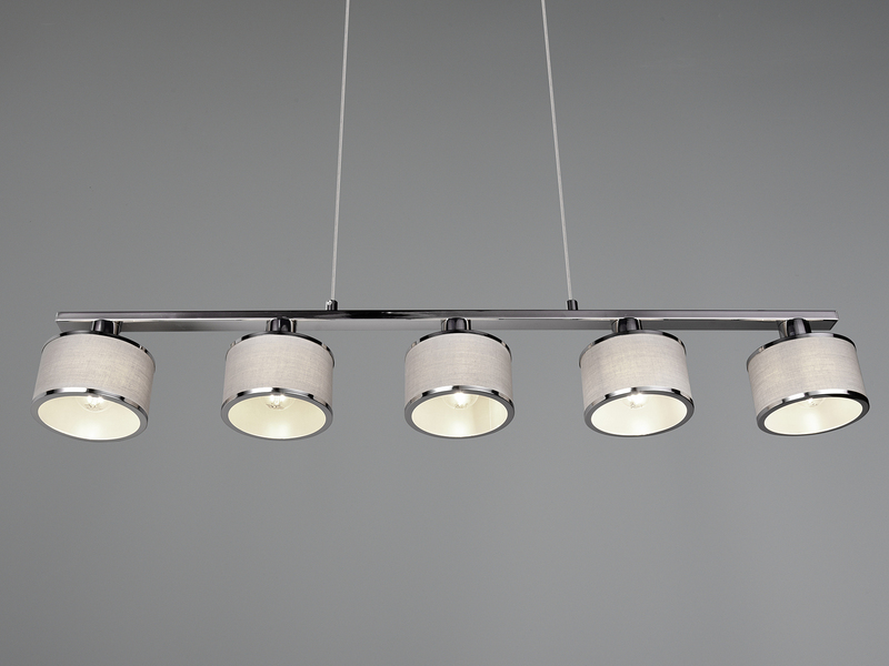 LED Balkenpendelleuchte 5-flammig Lampenschirme Stoff Grau, Breite 92cm