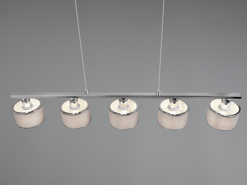 LED Balkenpendelleuchte 5-flammig Lampenschirme Stoff Grau, Breite 92cm