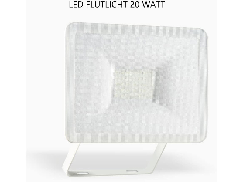 20 Watt LED Flutlichtstrahler Aluminium Weiß Sicherheitsglas IP54