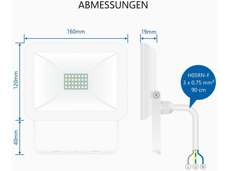 LED Flutlichtstrahler Aluminium Sicherheitsglas, Weiß, 20 Watt,  IP54