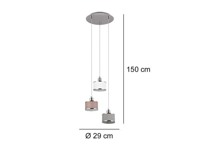 LED Pendelleuchte 3-flammig mit Stoffschirmen mehrfarbig, Ø 29cm