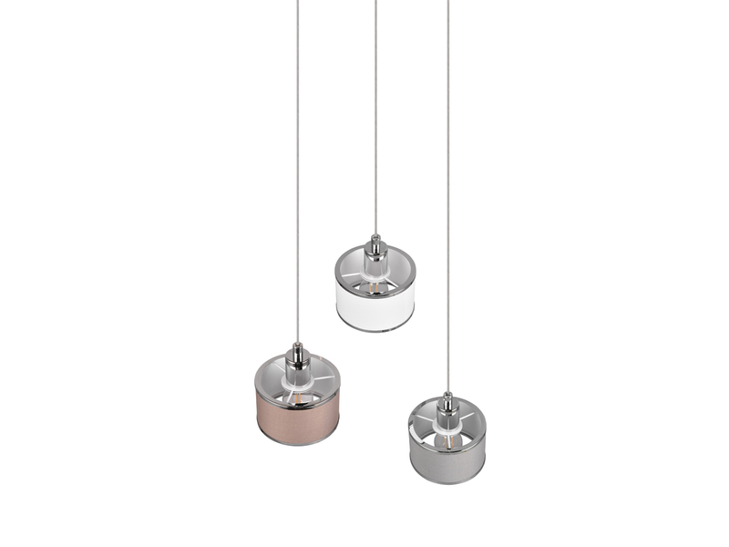 LED Pendelleuchte 3-flammig mit Stoffschirmen mehrfarbig, Ø 29cm
