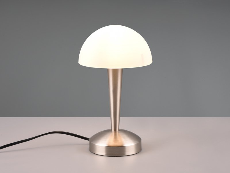 LED Tischlampe CANARIA Silber mit Glasschirm und Touch Funktion, Höhe 26cm