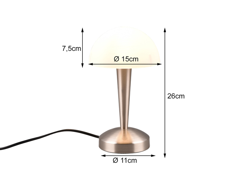 LED Tischleuchte CANARIA mit Glasschirm Touchfunktion Silber - Höhe 26cm
