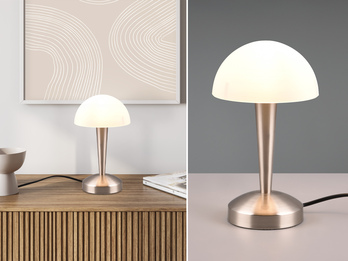 LED Tischlampe CANARIA Silber mit Glasschirm und Touch Funktion, Höhe 26cm