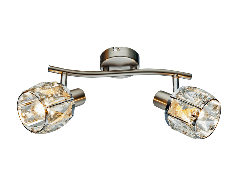 Deckenstrahler KRIS 2-flammig mit Glas Kristallen in Silber, Breite 28cm