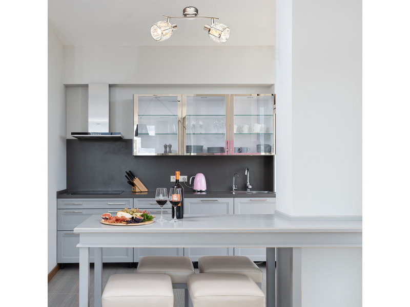 Deckenstrahler KRIS 2-flammig mit Glas Kristallen in Silber, Breite 28cm