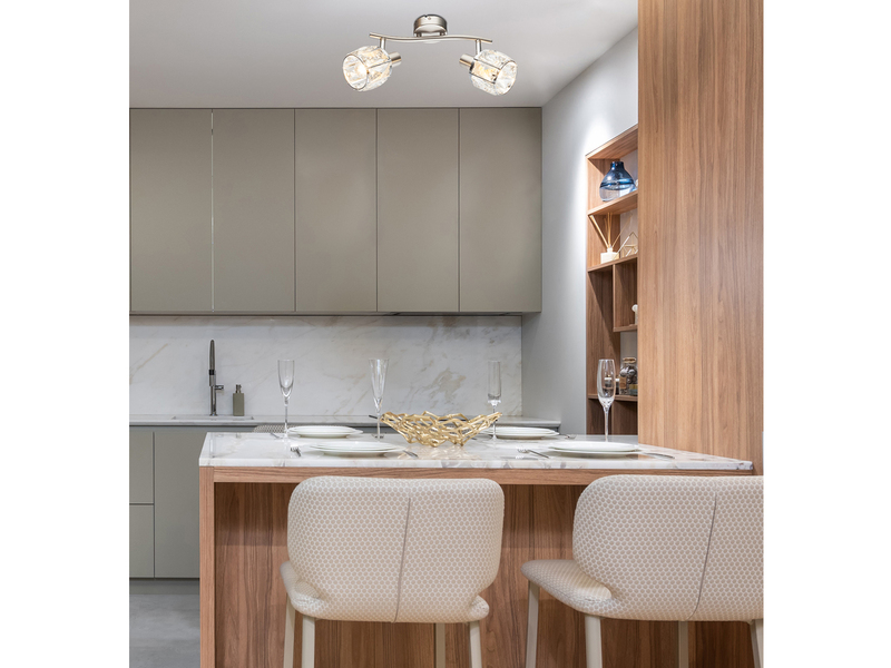 Deckenstrahler KRIS 2-flammig mit Glas Kristallen in Silber, Breite 28cm
