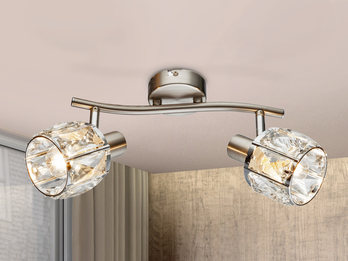 Deckenstrahler KRIS 2-flammig mit Glas Kristallen in Silber, Breite 28cm