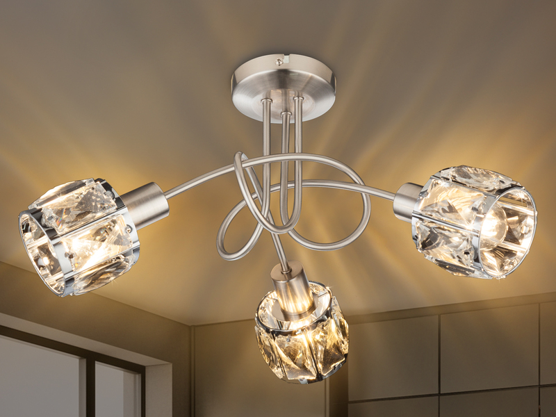 Deckenleuchte KRIS 3-flammig mit Glas Kristallen in Silber, Ø 38cm
