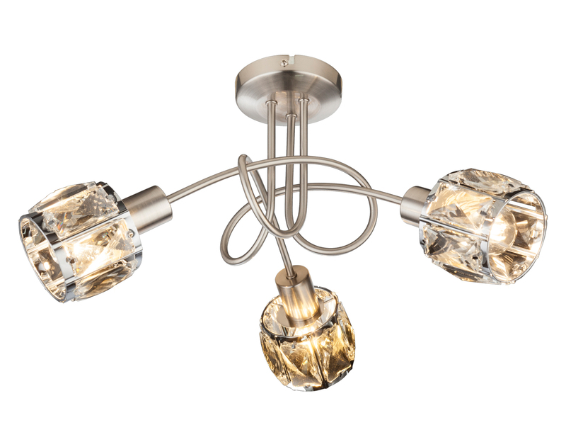Deckenleuchte KRIS 3-flammig mit Glas Kristallen in Silber, Ø 38cm