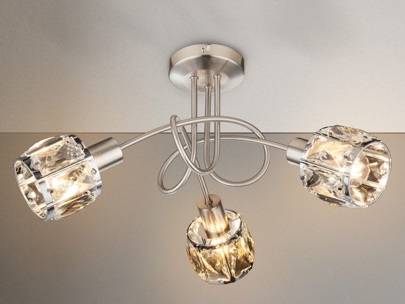 Deckenleuchte KRIS 3-flammig mit Glas Kristallen in Silber, Ø 38cm