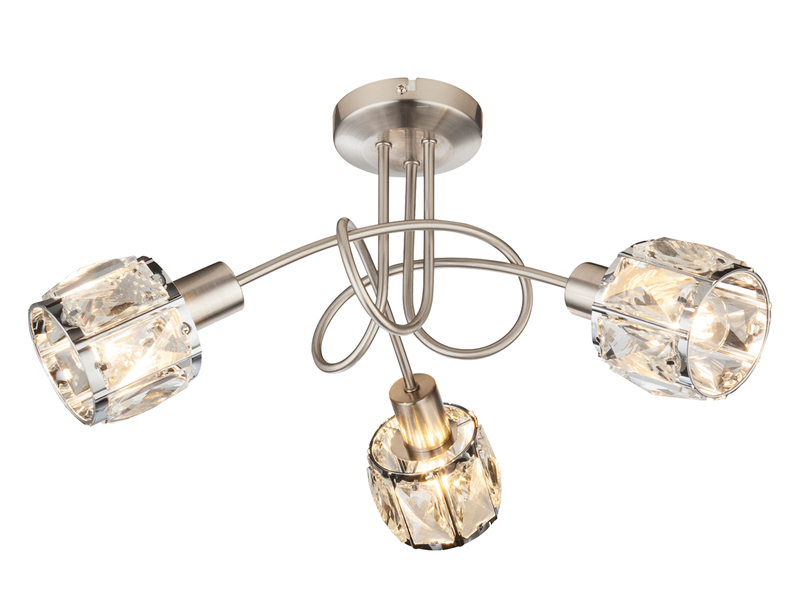 Deckenleuchte KRIS 3-flammig mit Glas Kristallen in Silber, Ø 38cm