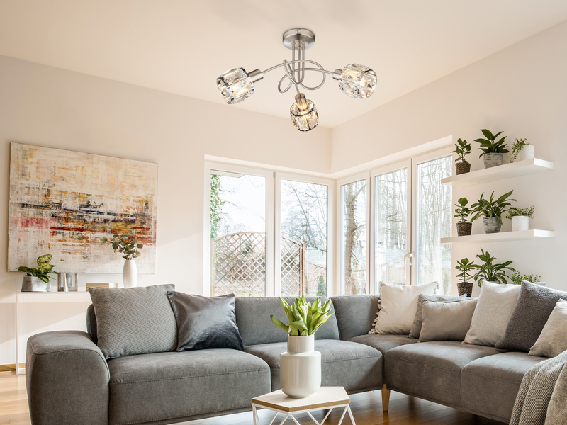 Deckenleuchte KRIS 3-flammig mit Glas Kristallen in Silber, Ø 38cm