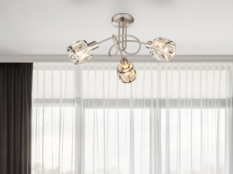 Deckenleuchte KRIS 3-flammig mit Glas Kristallen in Silber, Ø 38cm
