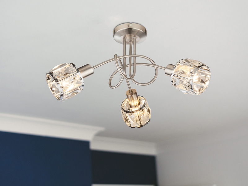 Deckenleuchte KRIS 3-flammig mit Glas Kristallen in Silber, Ø 38cm