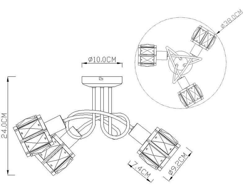 Deckenleuchte KRIS 3-flammig mit Glas Kristallen in Silber, Ø 38cm