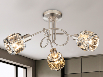 Deckenleuchte KRIS 3-flammig mit Glas Kristallen in Silber, Ø 38cm