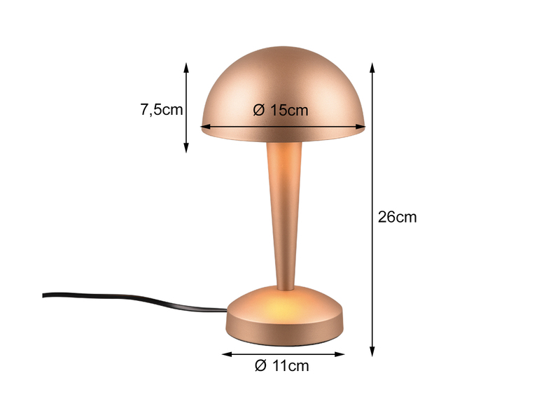 LED Tischleuchte CANARIA aus Metall mit Touchfunktion Coffee Gold, Höhe 26cm