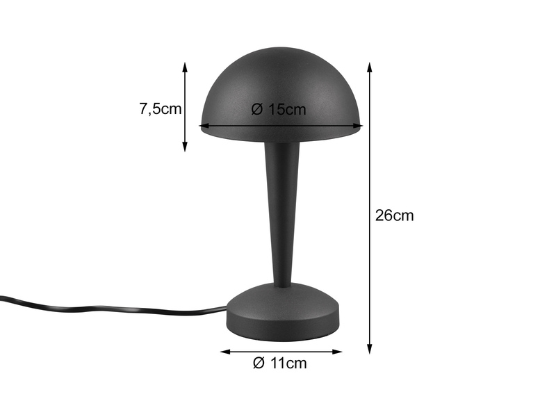 LED Tischleuchte CANARIA aus Metall mit Touchfunktion Schwarz Gold, Höhe 26cm