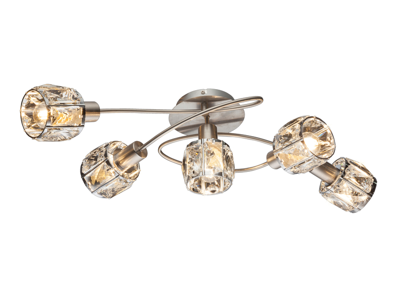 Deckenleuchte KRIS 5-flammig mit Glas Kristallen in Silber, Breite 61,5cm