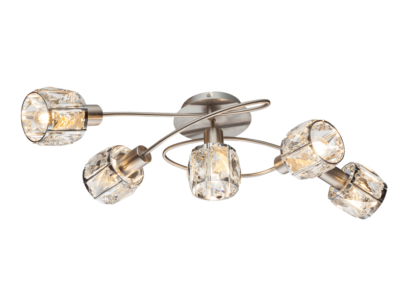 Deckenleuchte KRIS 5-flammig mit Glas Kristallen in Silber, Breite 61,5cm