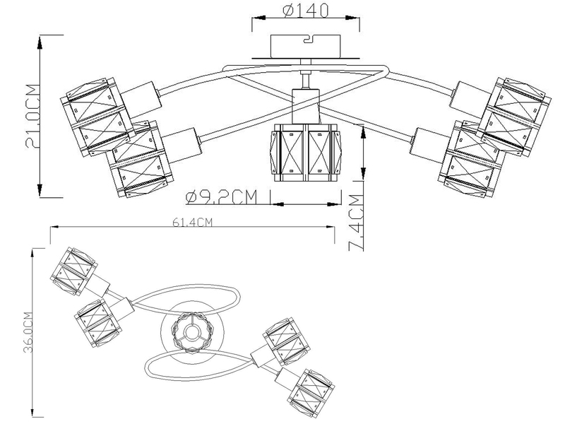 Deckenleuchte KRIS 5-flammig mit Glas Kristallen in Silber, Breite 61,5cm