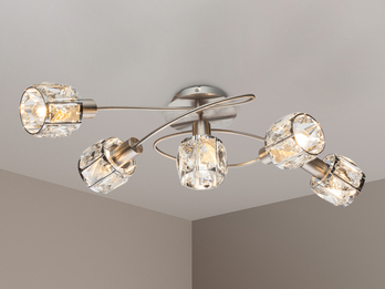 Deckenleuchte KRIS 5-flammig mit Glas Kristallen in Silber, Breite 61,5cm