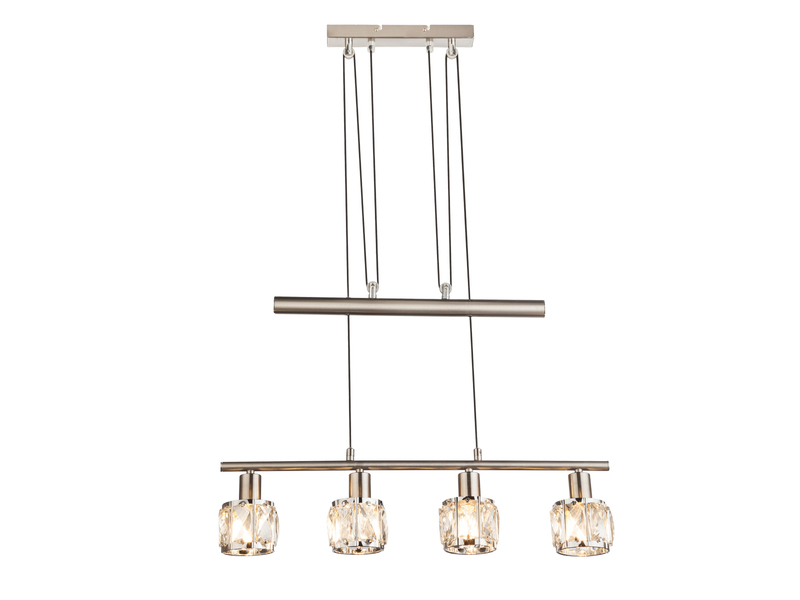 Balkenpendelleuchte KRIS höhenverstellbar mit Glaskristallen Silber, Breite 60cm