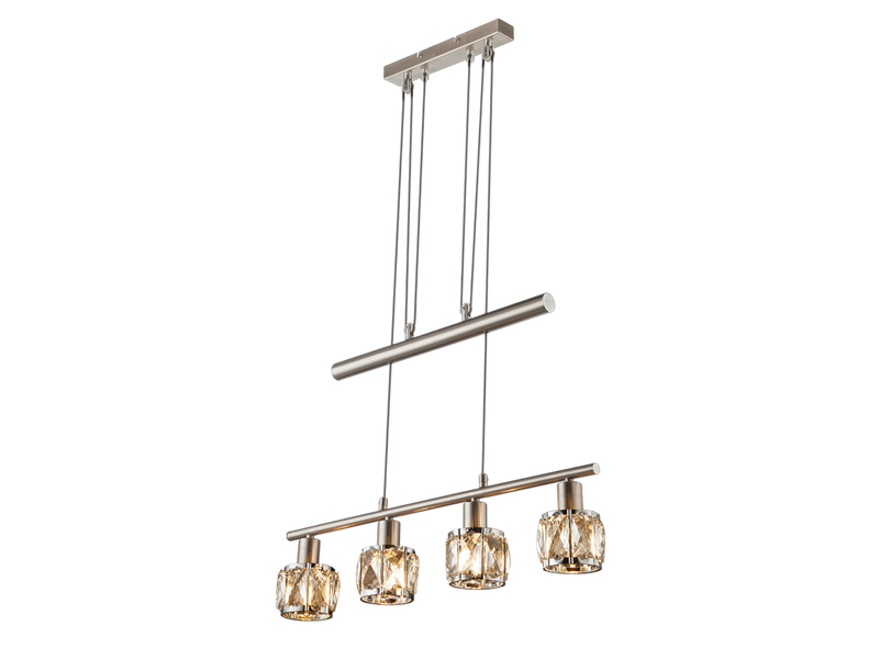 Balkenpendelleuchte KRIS höhenverstellbar mit Glaskristallen Silber, Breite 60cm