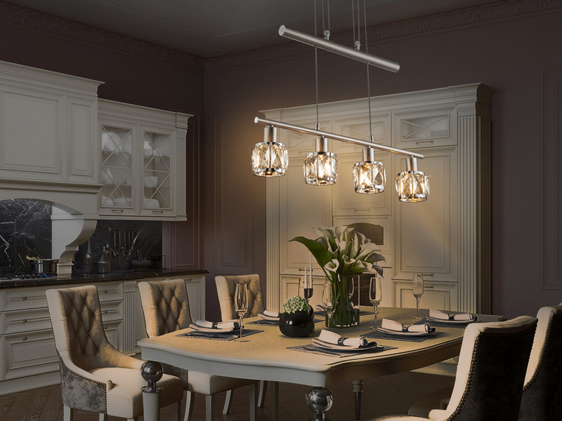 Balkenpendelleuchte KRIS höhenverstellbar mit Glaskristallen Silber, Breite 60cm