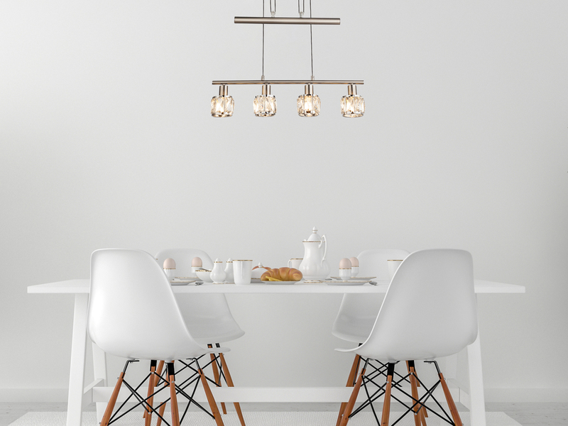 Balkenpendelleuchte KRIS höhenverstellbar mit Glaskristallen Silber, Breite 60cm